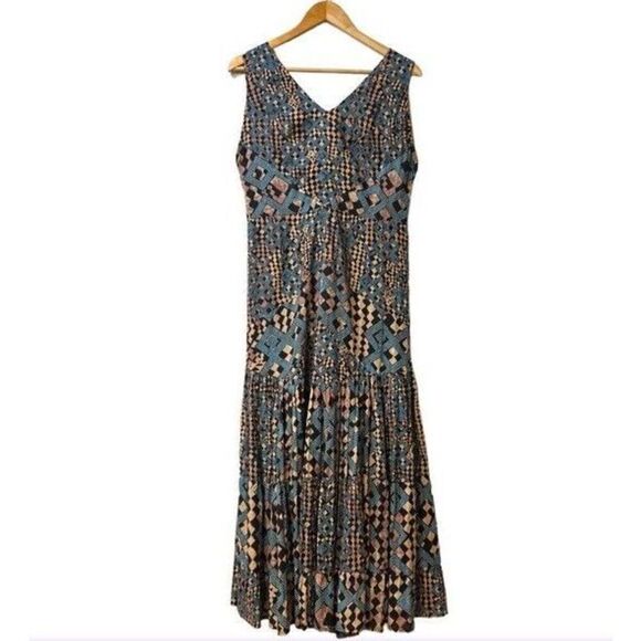 Anthropologie Let Me Be Flounced Women’s Maxi Dress Size Large Geometric Print - Picture 1 of 10